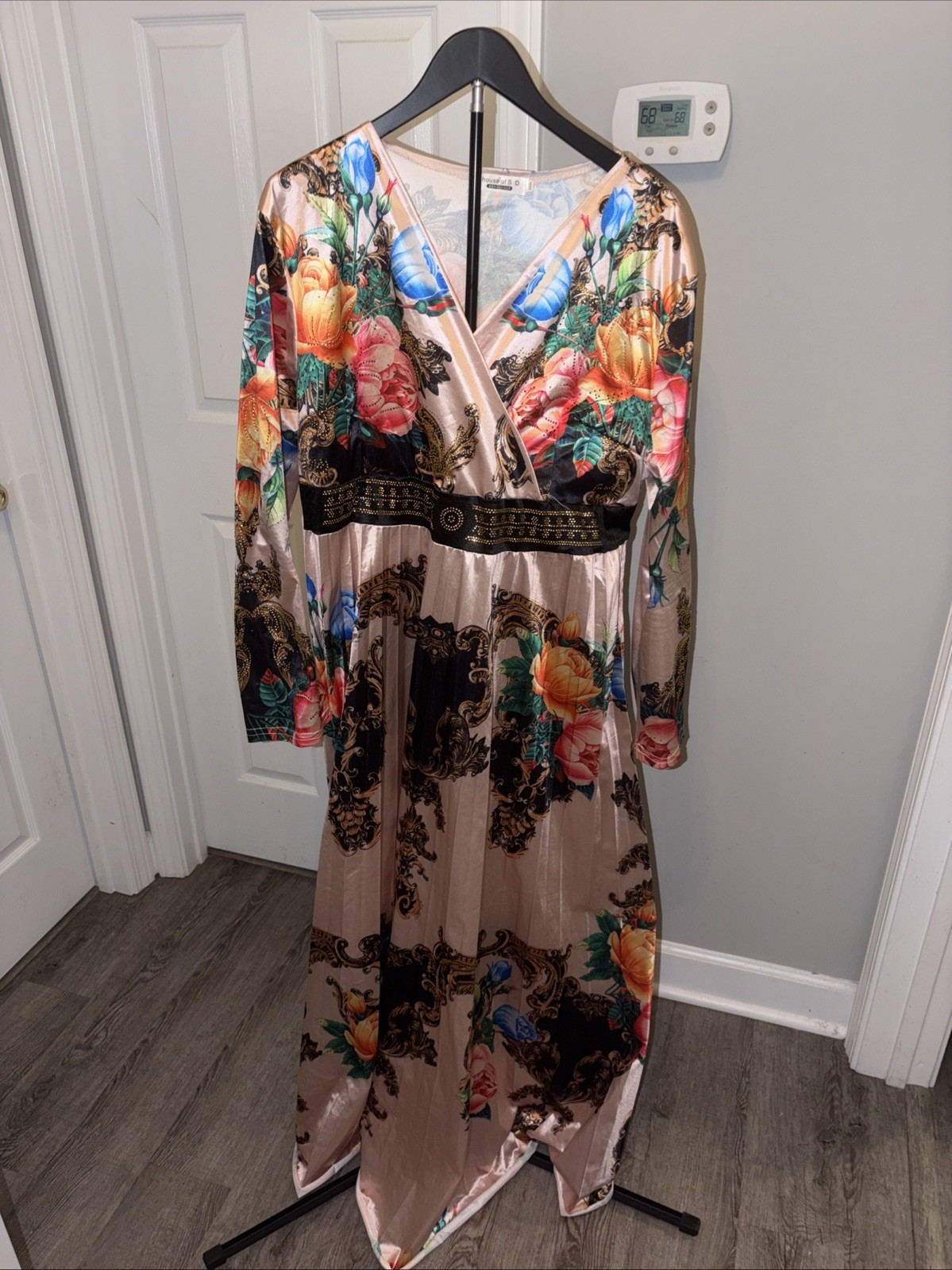 House of S.D Floral Baroque Maxi Dress V-Neck Long Sleeve Artsy XXXL See Picture