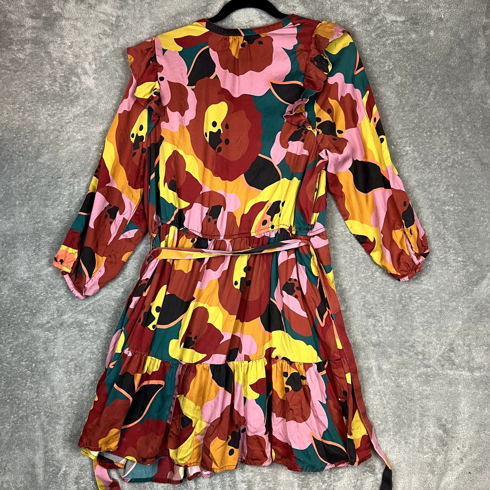 Marine Layer Elise Exploded Floral Ruffle Tiered Mini Dress Tie Sash Women’s XL