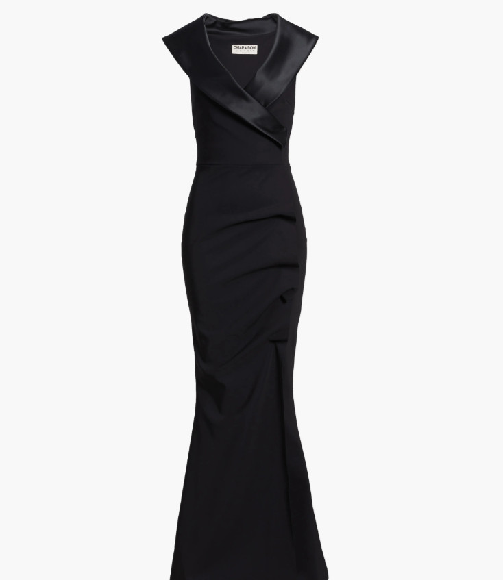 NEW, Chiara Boni La Petite Robe Fiy Satin Trim Mermaid Gown Black Sz 42 #LD176