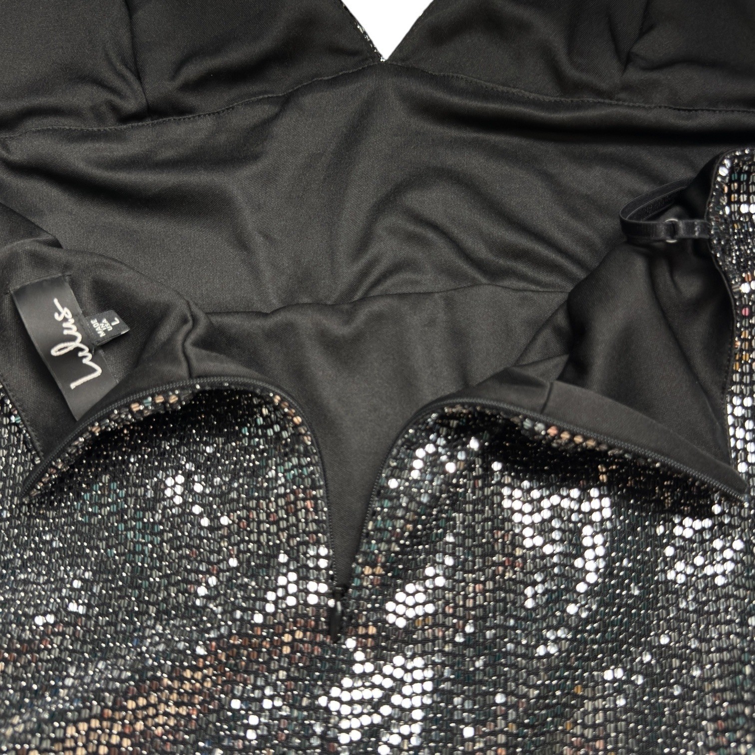 NWT Lulus Metallic Bodycon Mini Dress Black Size L Party Event New Year Silver