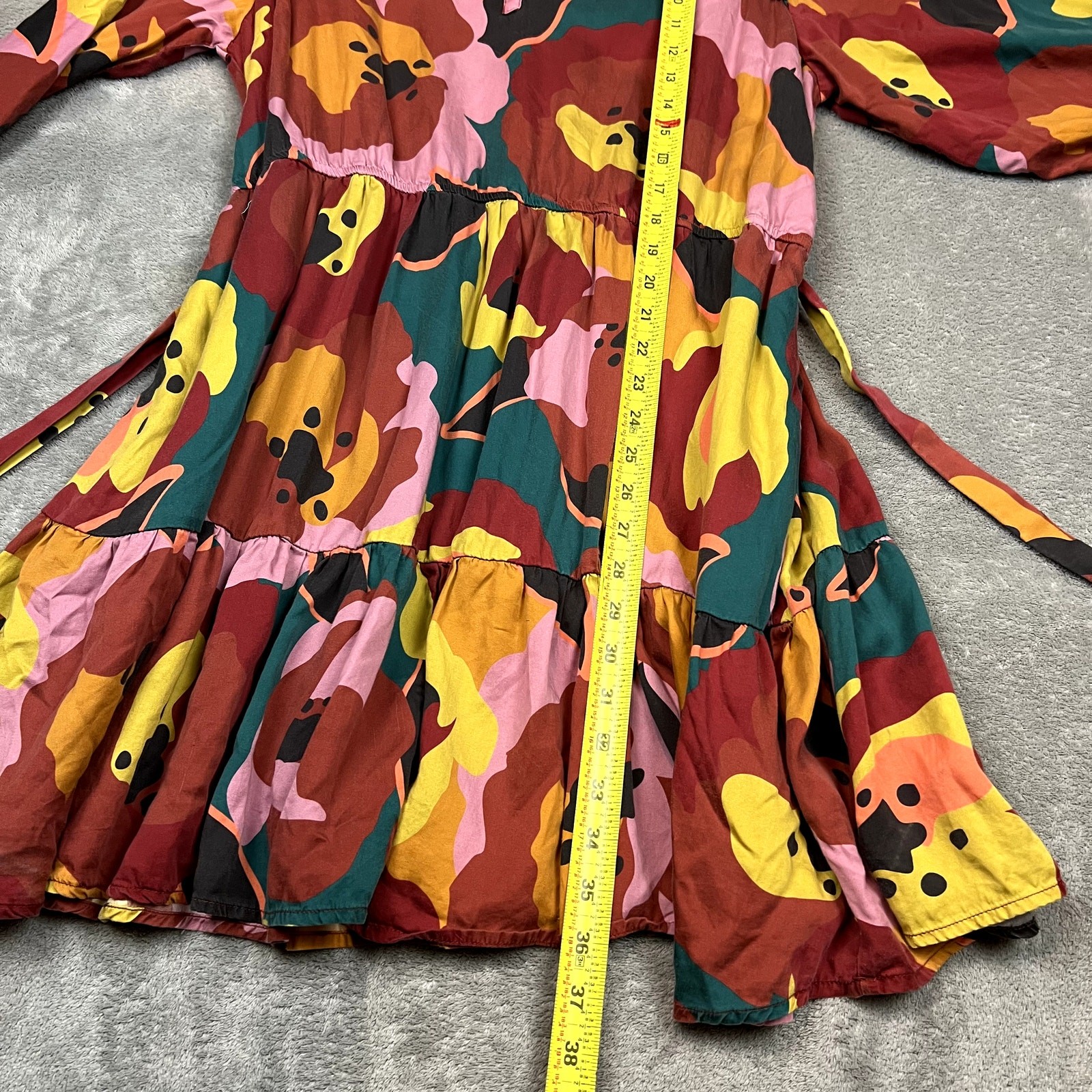 Marine Layer Elise Exploded Floral Ruffle Tiered Mini Dress Tie Sash Women’s XL
