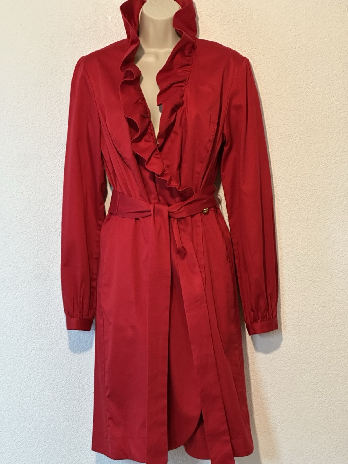 Elizabeth McKay Scotland Wrap Dress Red Ruffle Sz 6 Classy Old Money Event