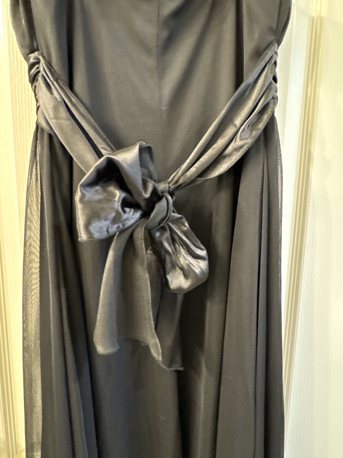 City Triangles Black/White Colorblock Chiffon A-Line Spaghetti Strap Bow L