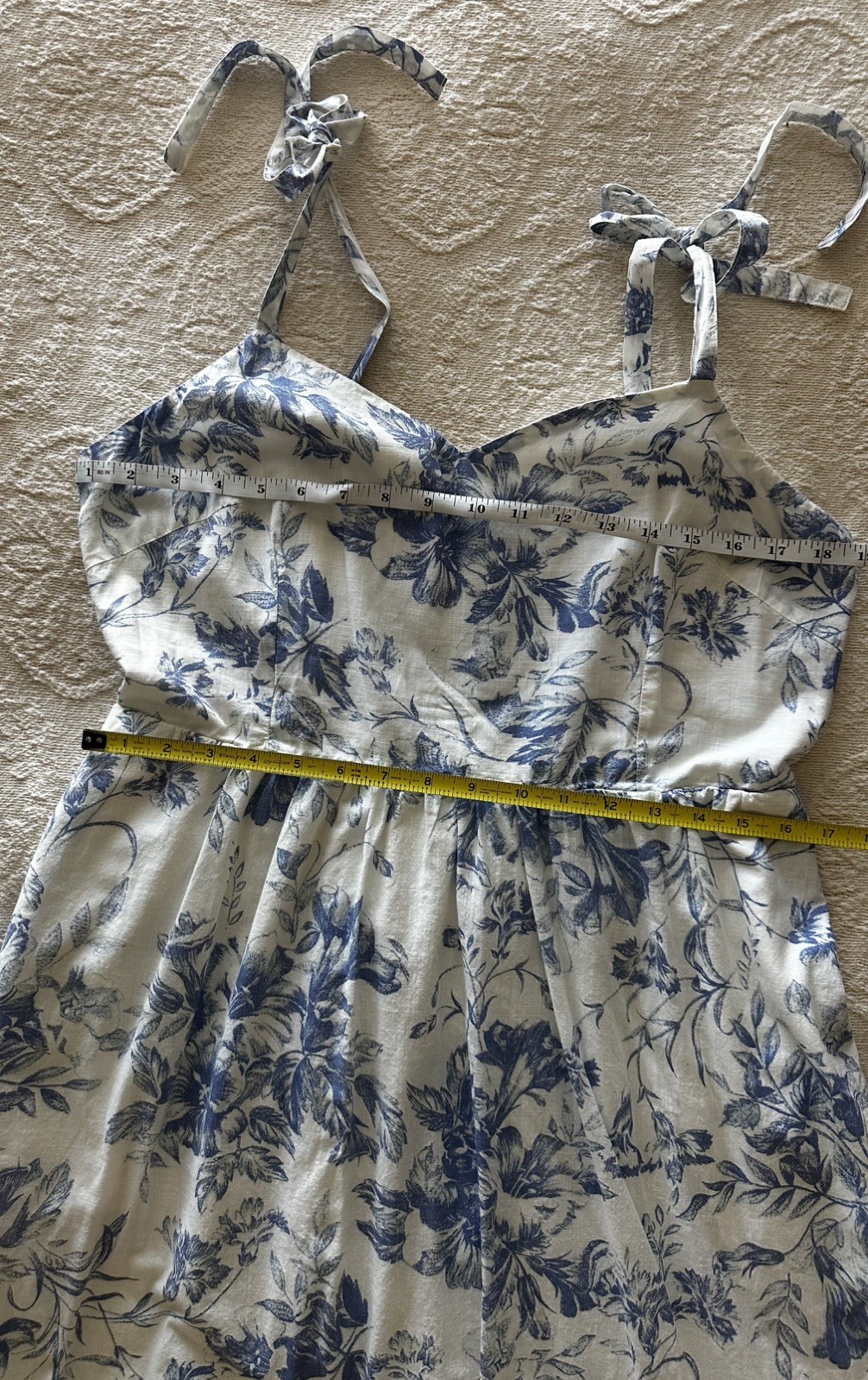 Gap 💯%Cotton Dress Offwhite Floral Maxi Blue/ White Floral Summer Sz 12 Med