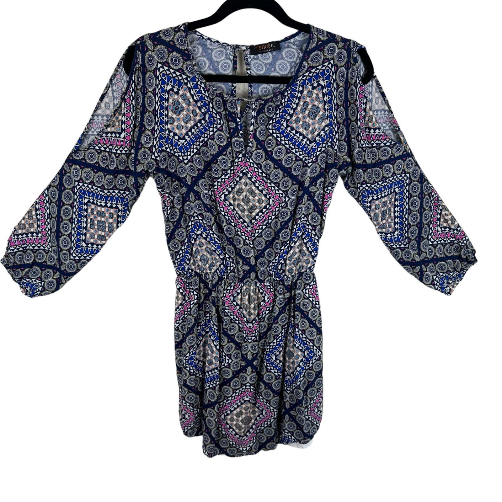 Renee C. Multicolor Lightweight Lined 3/4 Balloon Sleeve Mini Dress USA Size L