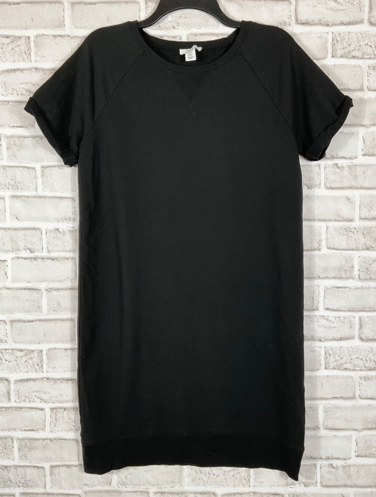 Daily Ritual Shirt Dress Women’s Sz M Black Pullover Short Rolled Cuff Sleeves