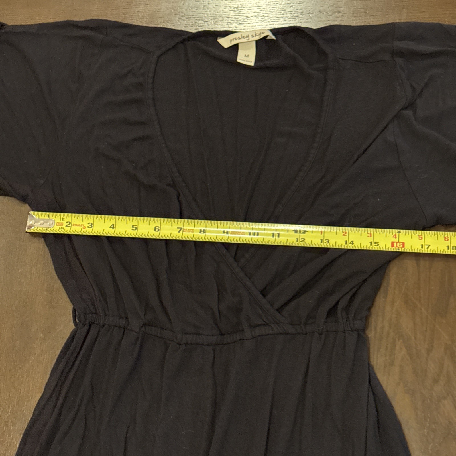 Presley Skye Belted Long Dress Black Simple V Neck Short Sleeve Medium USA
