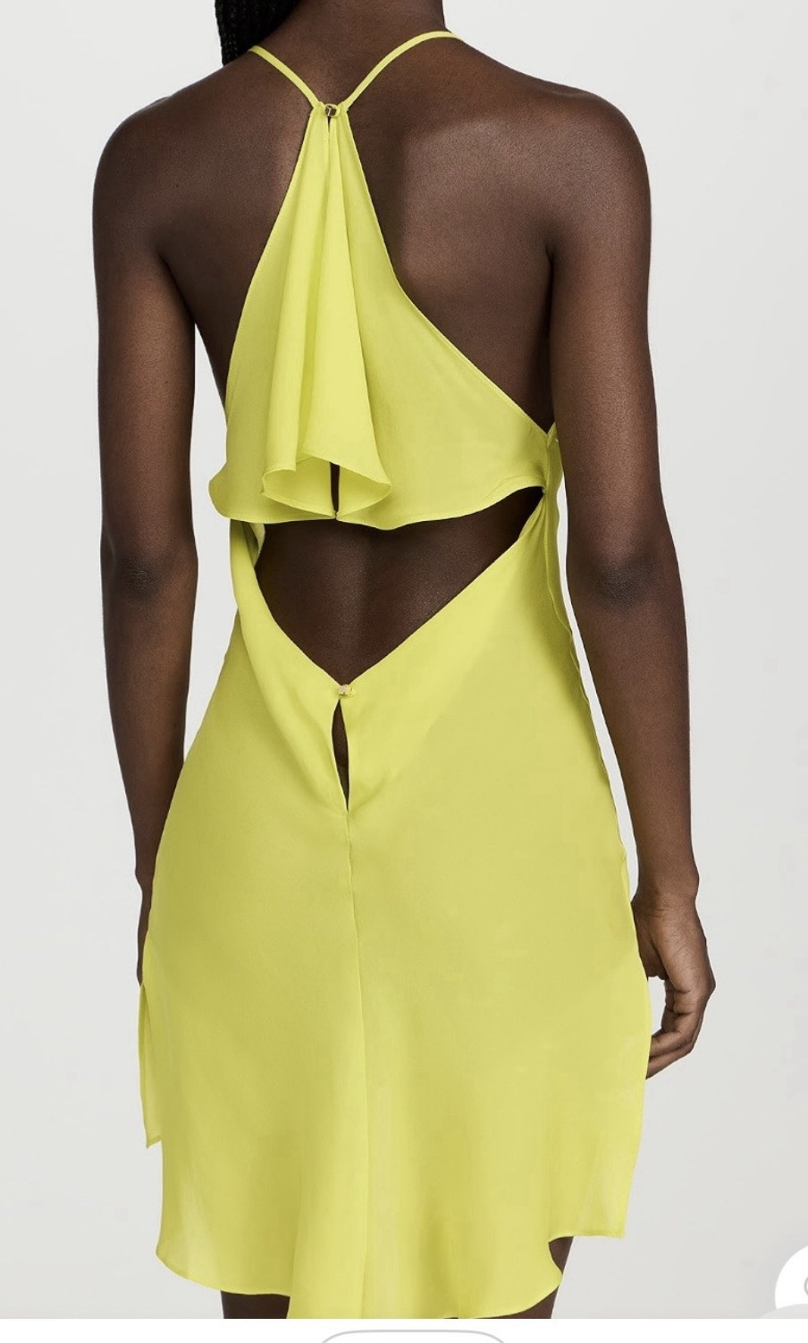 Suzy Black Lime Yellow Backless Mini Slip Dress 100% Silk Size XS