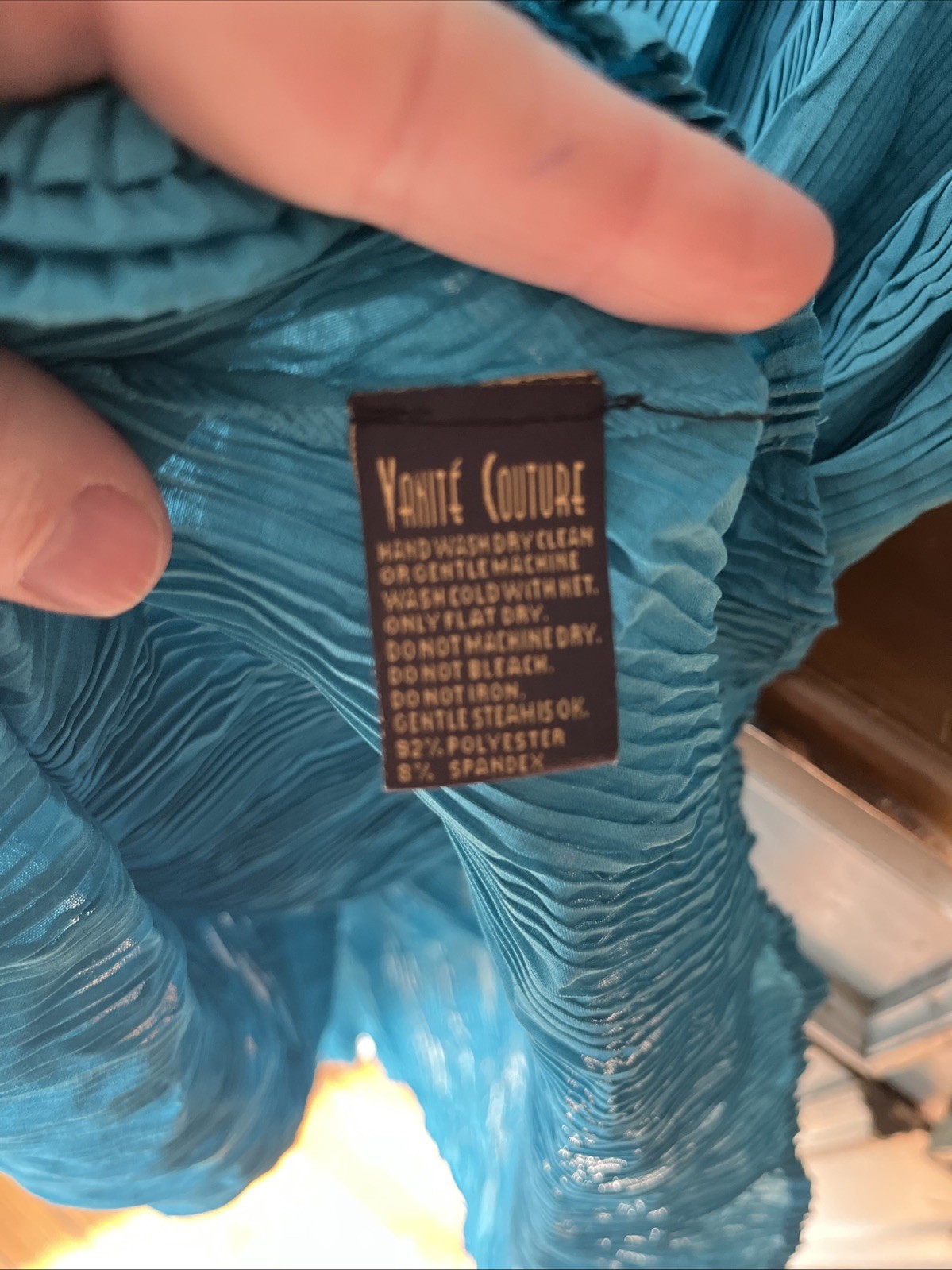 Vanite Couture O/S One Size Fits Most Blue Green Pleated Midi Dress Crinkle