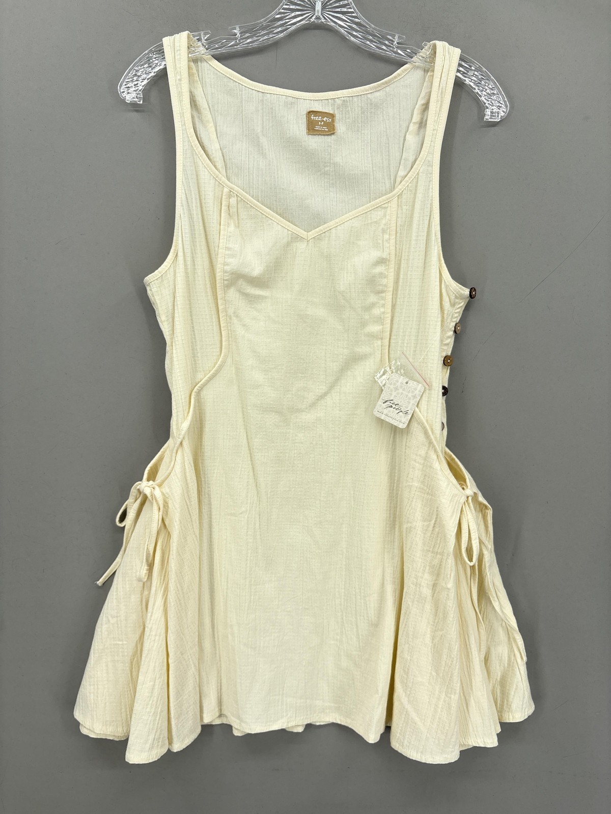 Free People Dress Small White White Sleeveless VNeck Swing Mini Button Ties Boho