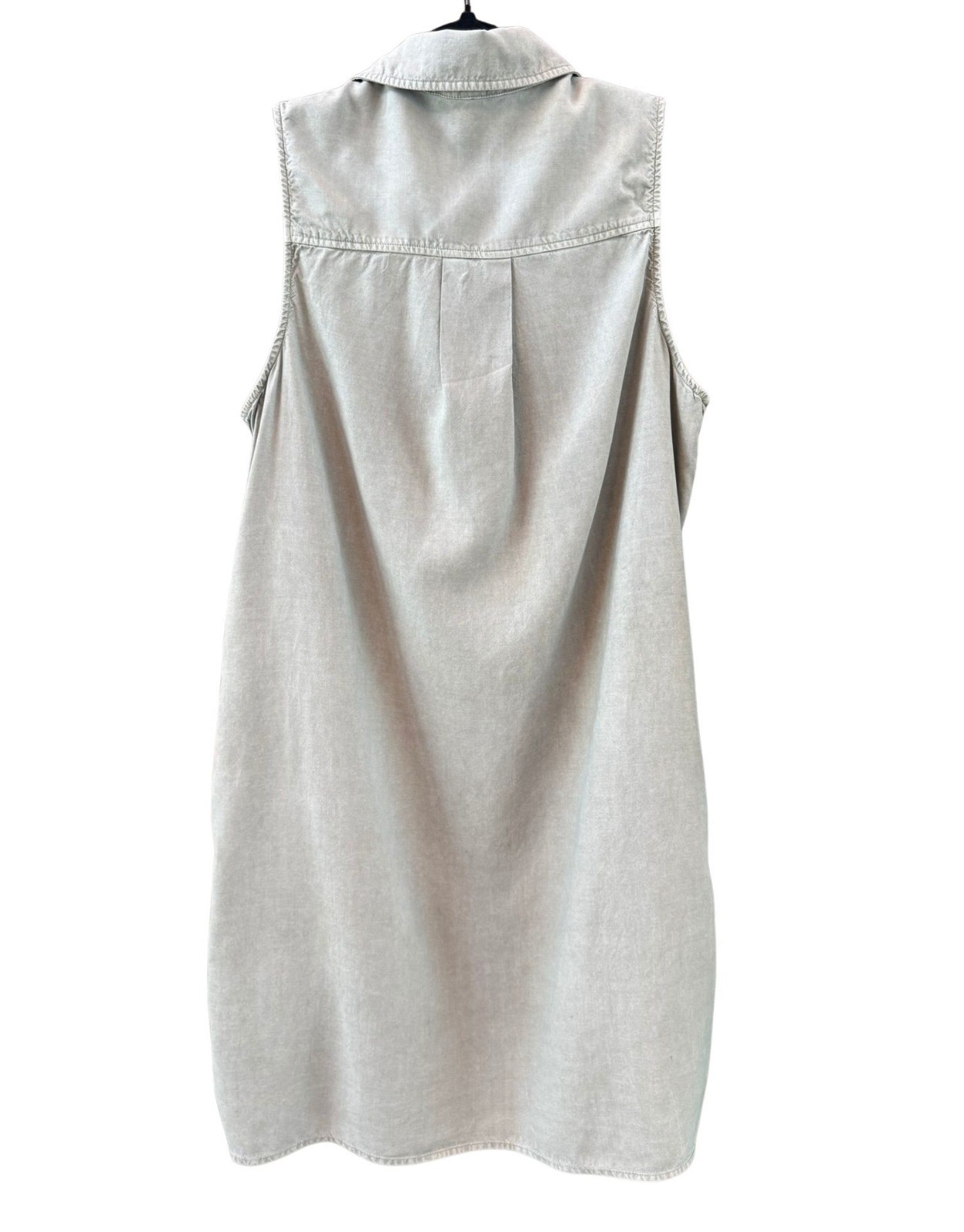 Bella Dahl 100% Tencel Lyocell Sleeveless Shirt Dress XS Taupe Pocket Midi