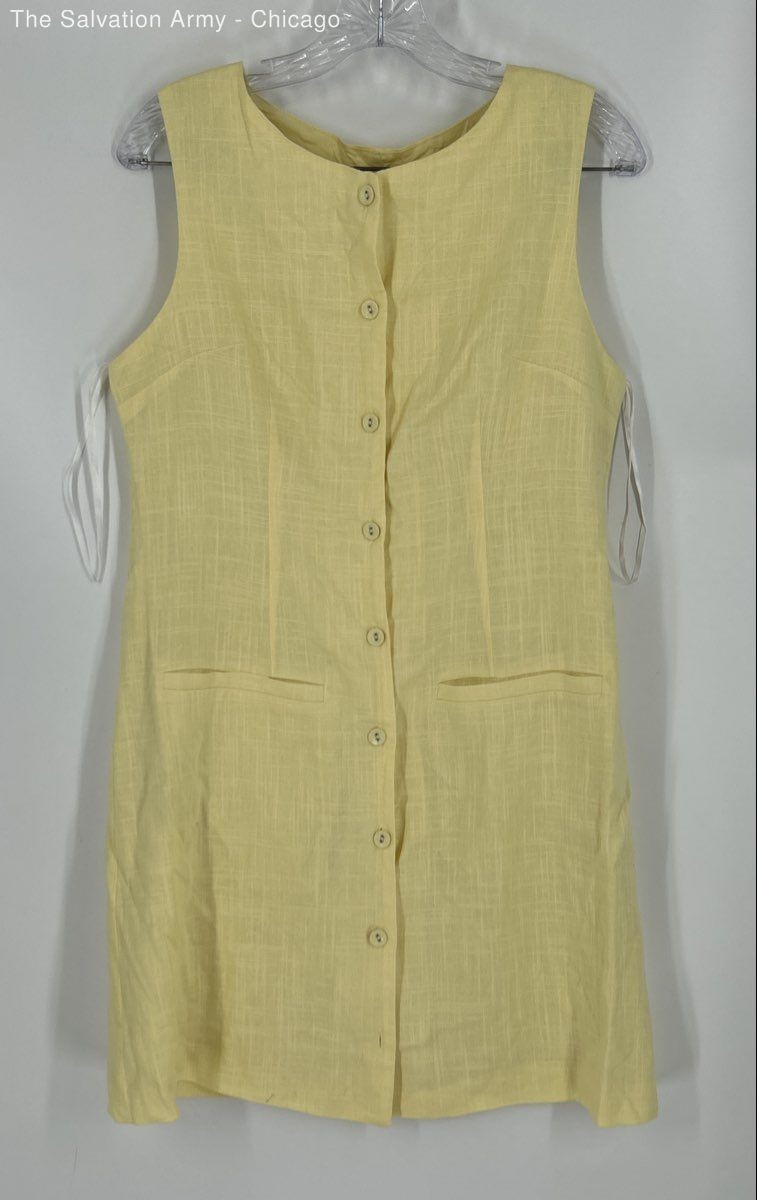 Paper Heart Womens Yellow Sleeveless Pockets Button Front Mini Dress Size Large