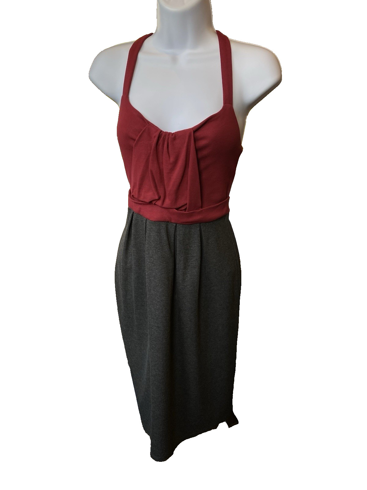 Ella Moss Dress Size Medium Burgundy & Gray Colorblock Front Twist Ruffle Detail