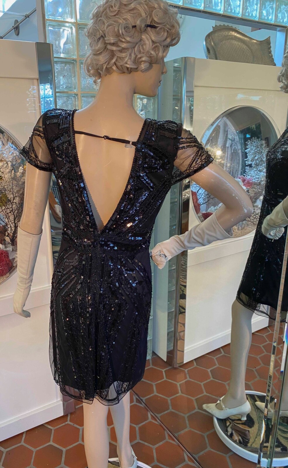 Flapper Black Dress SQUINS BEADED COCKTAIL Party Size XSP