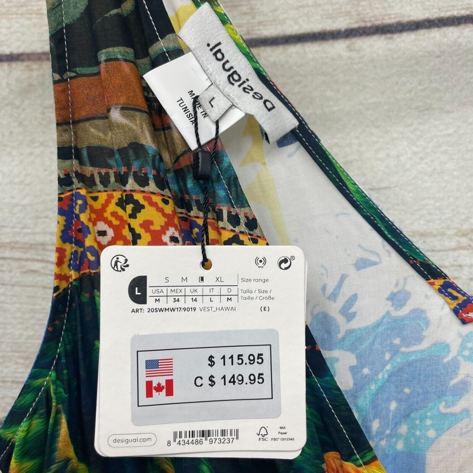 Desigual Vest Eco Beach Hawai Patchwork Tropical Safari Maxi Dress NWT L