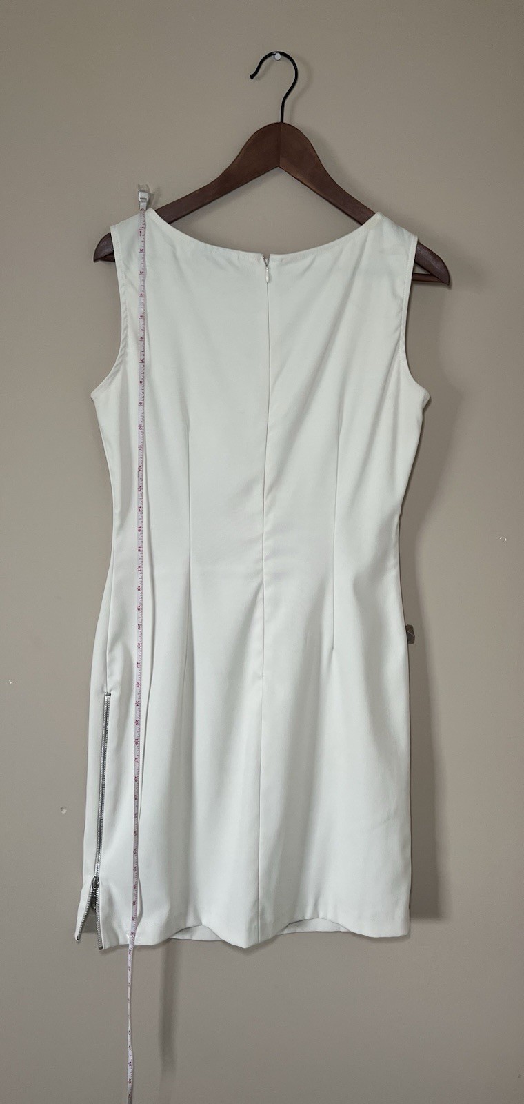 Allen B. Ivory Solid Scoop Neck Sleeveless Satin Sheath Knee Dress Zip 10