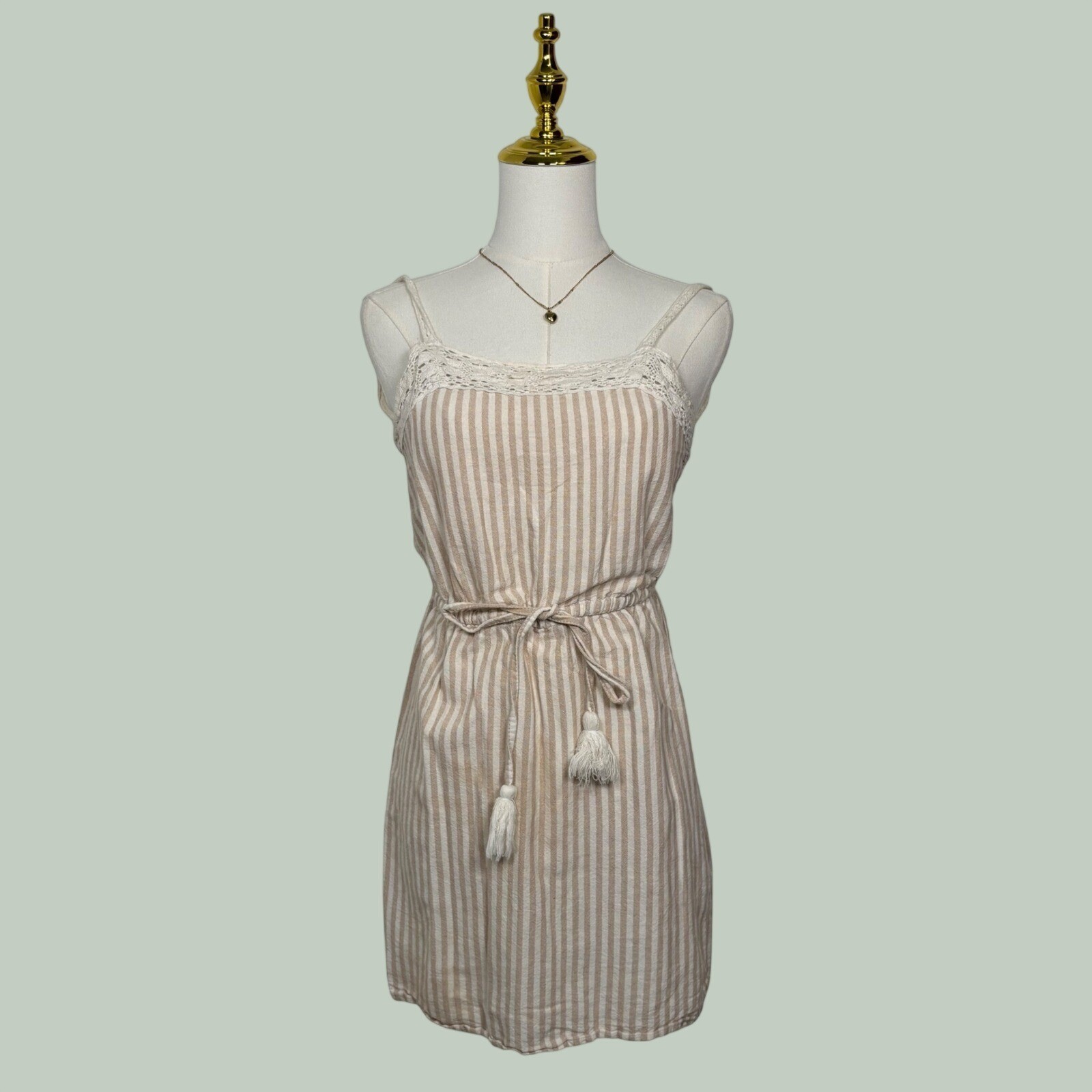 derek heart tan white striped dress crochet lace cottage fairy whimsy boho beach