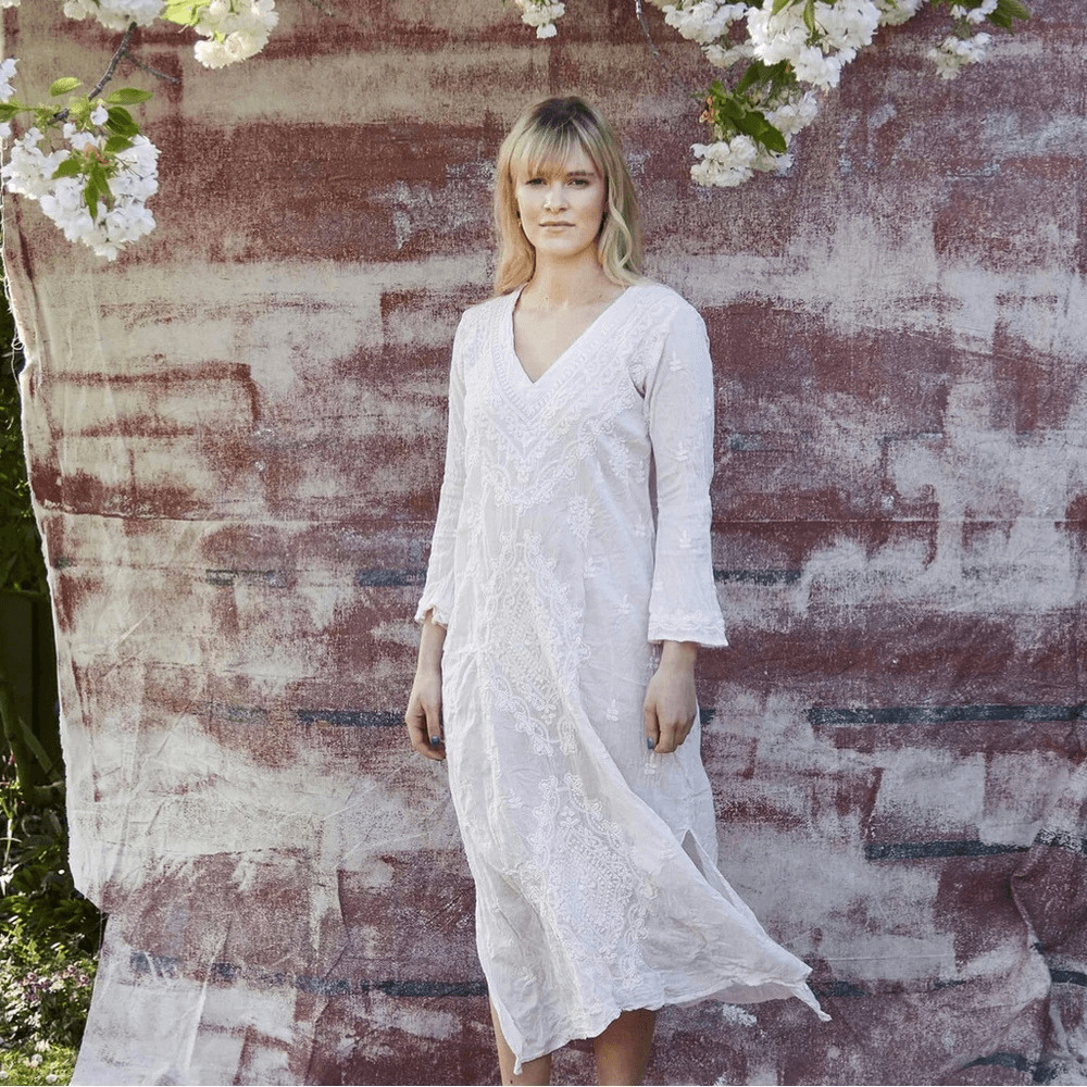 NEW! Rare One Season long pale pink embroidered maxi boho dress