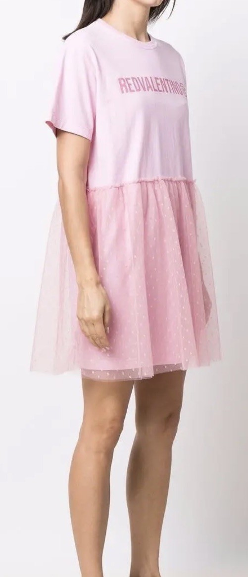 R.E.D Valentino Dress UK16 IT48 (fit) Pink Tshirt Summer Tulle