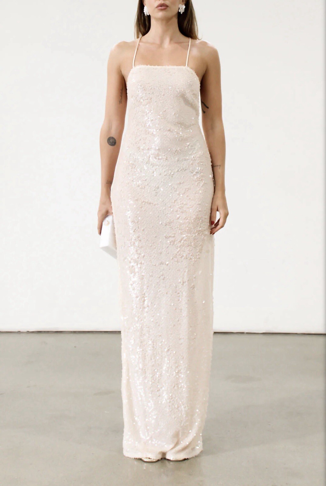 4th & Reckless sheer sequin maxi dress In Cream Size Uk6