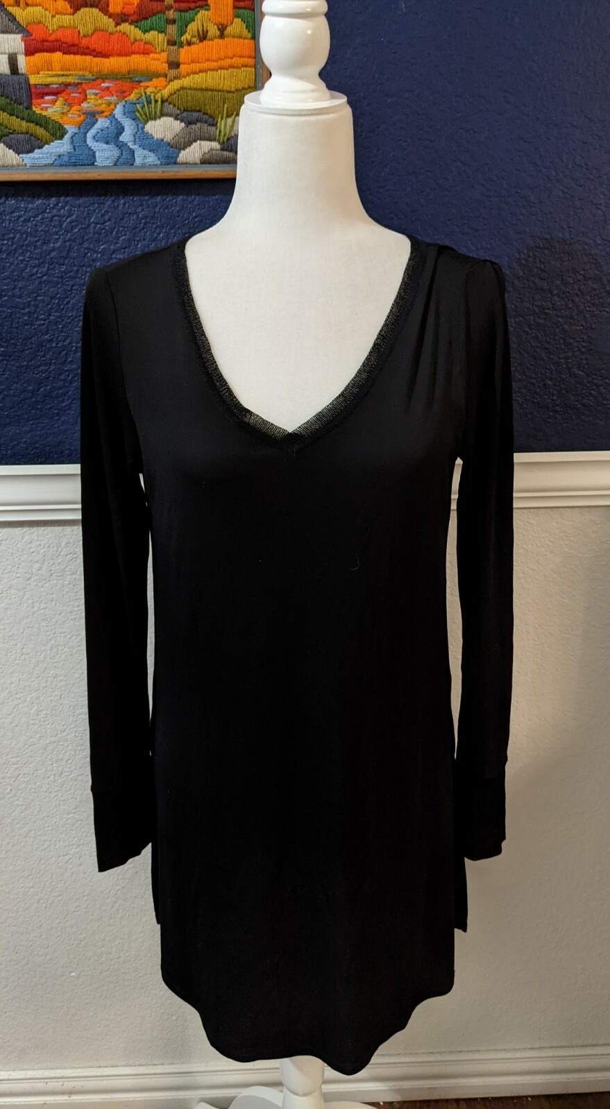 Eileen Fisher Black 100% Silk Lightweight Sheer Dress Sz XS Extra Small