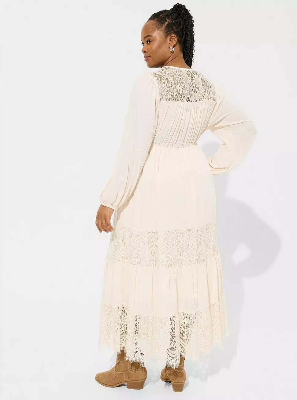 Torrid NWT Plus Size 1X Ivory Swiss Dot Lace Contrast Tiered Maxi Dress Romantic