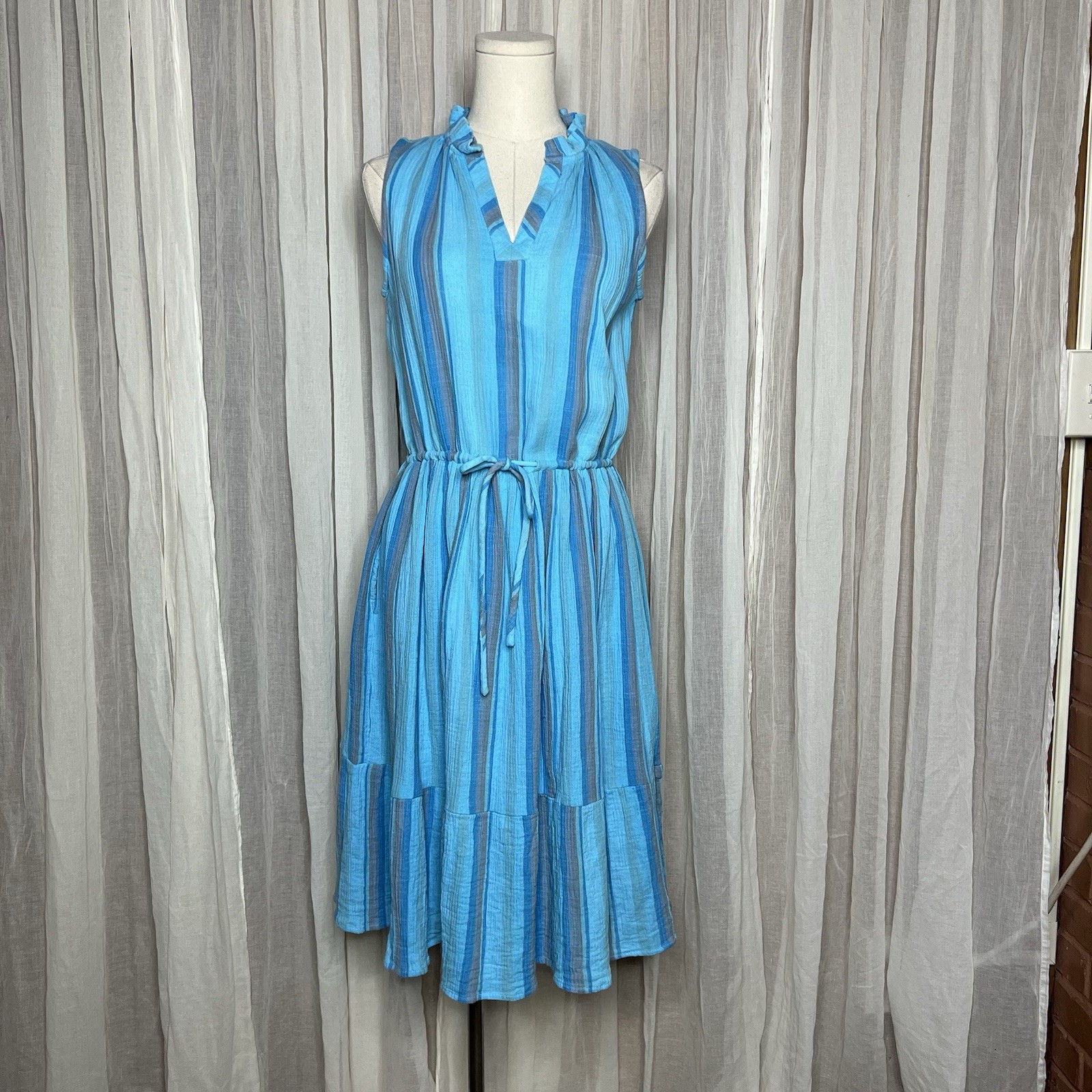 Sundance Adley Blue Striped Knee Length Dress