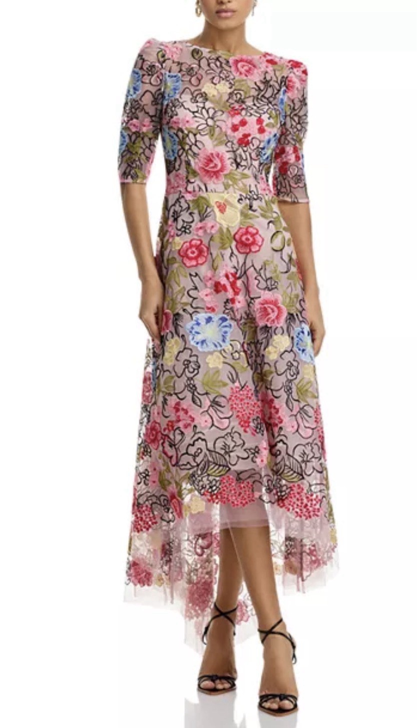 rickie freeman teri jon dress 4 Embroidered Floral High Low Fit & Flare *read*