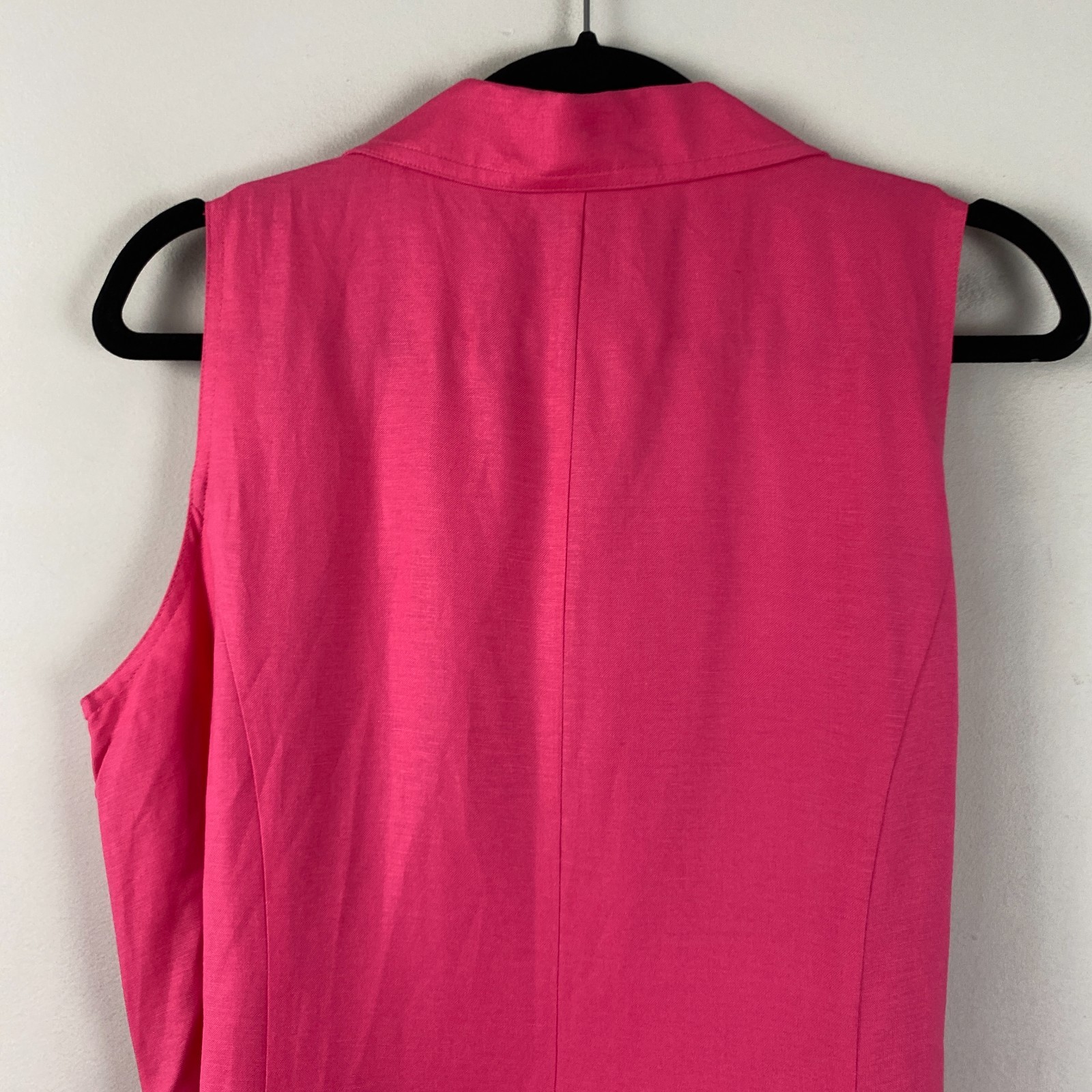 Coldwater Creek Linen Blend Button Front Midi Dress Size 16 Pink Tie Waist