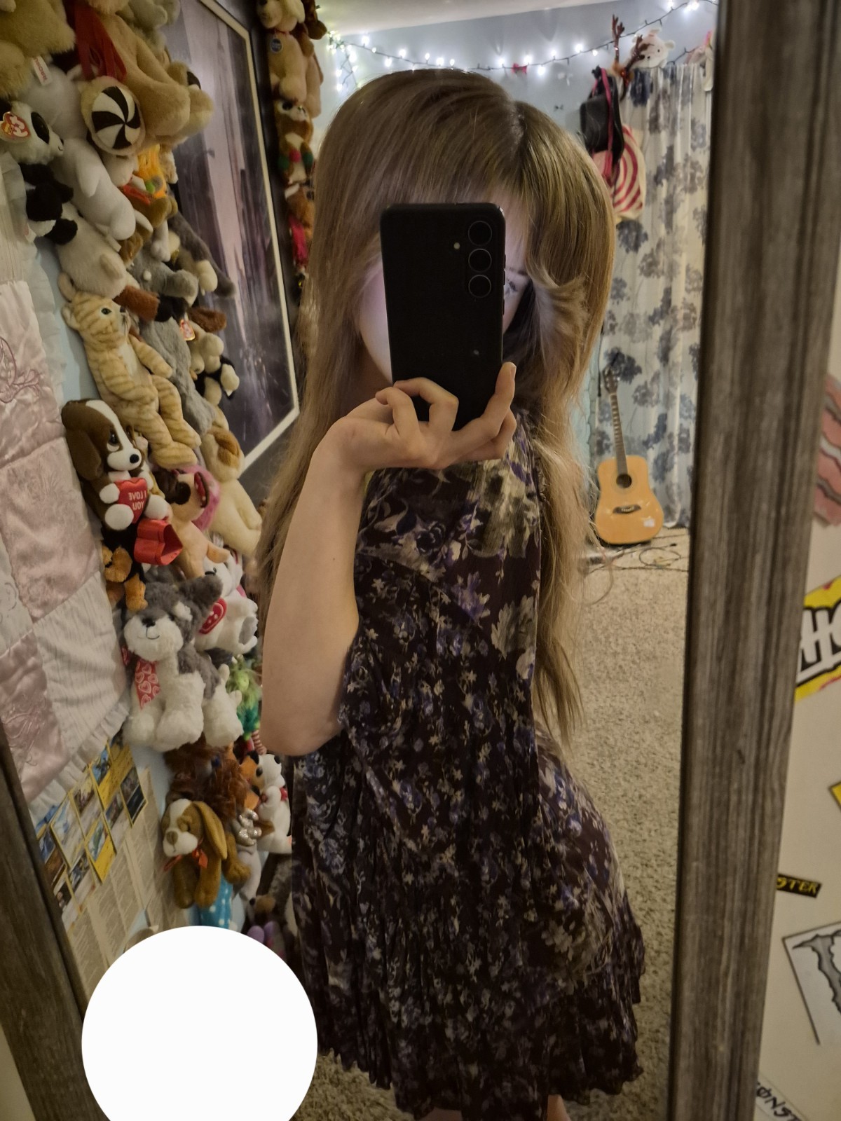 Purple Floral Chiffon Babydoll Mini Dress M Sweetheart Long Bell Sleeve