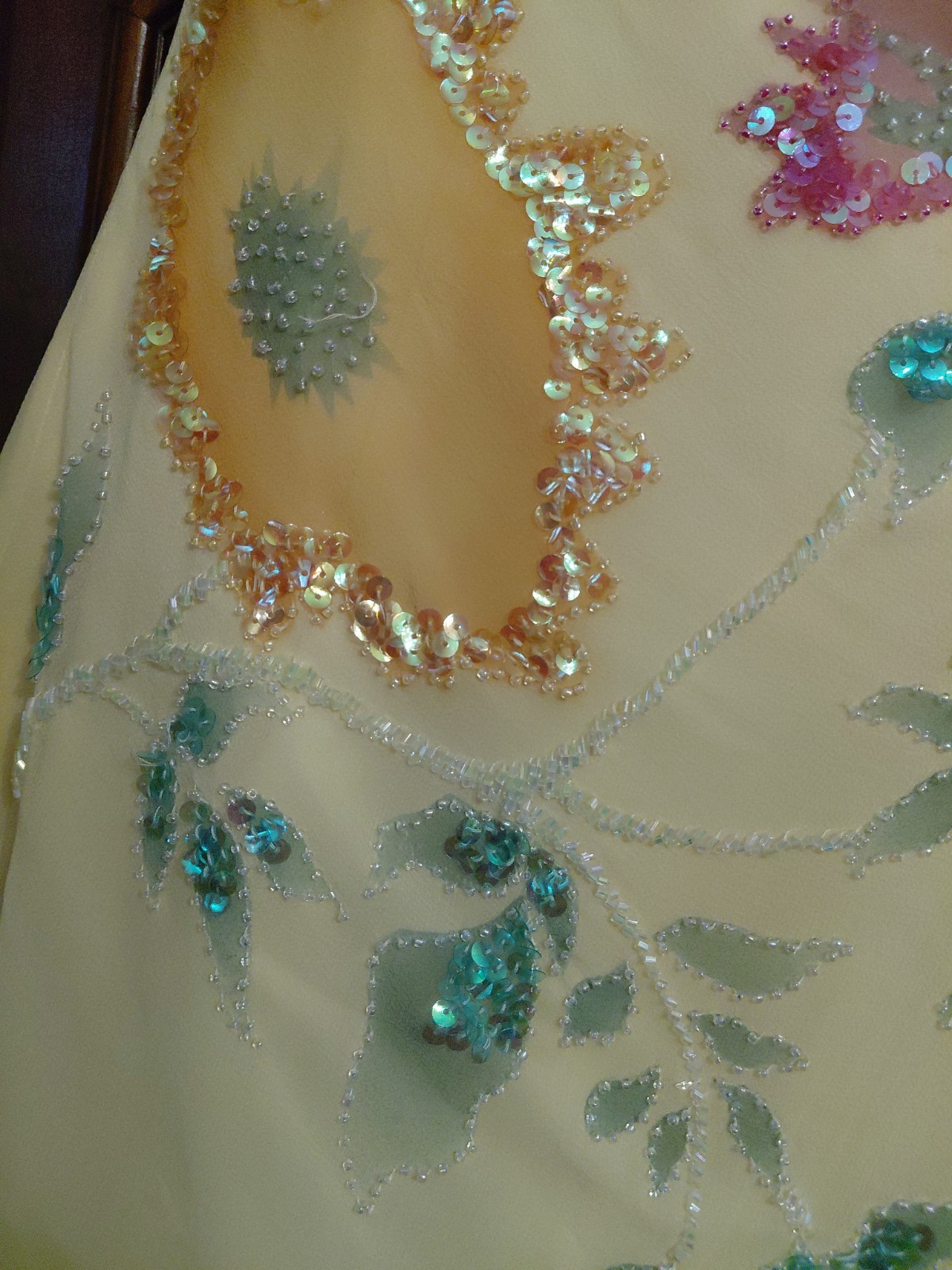 Vintage Cache Yellow Dress Maxi Beaded Floral Gown 2 S Silk Y2K Glam Evening