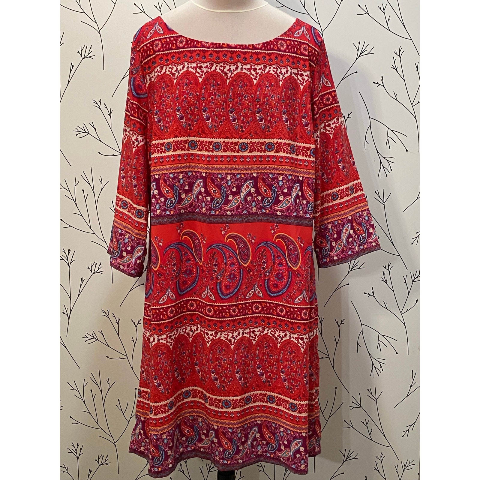 OLD NAVY Colorful Paisley Silky Flowy 3/4 Sleeve Dress XLARGE Fall Teacher Boho