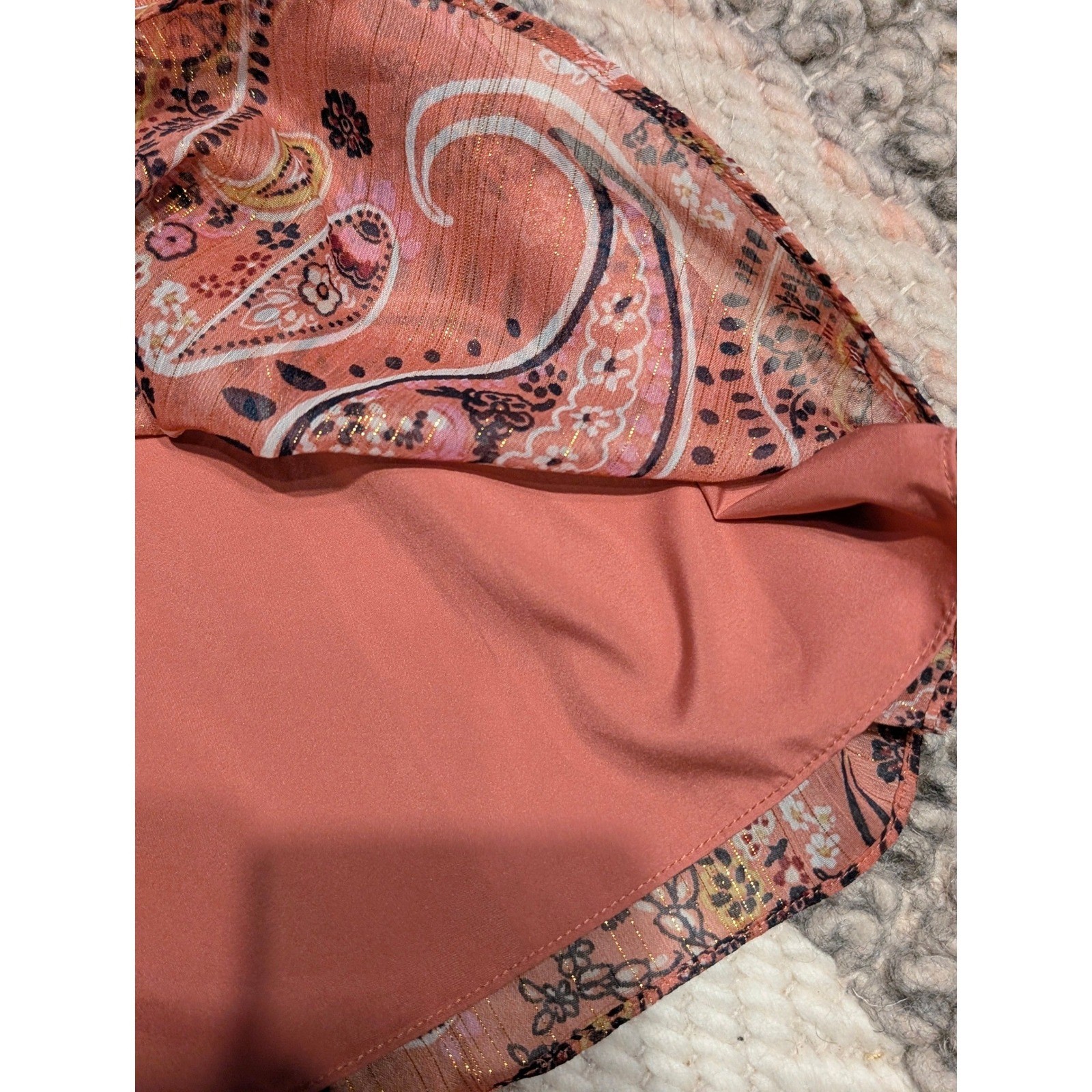 NWT Daniel Rainn Coral Paisley Metallic Lurex Flutter Sleeve Mini Dress P Medium