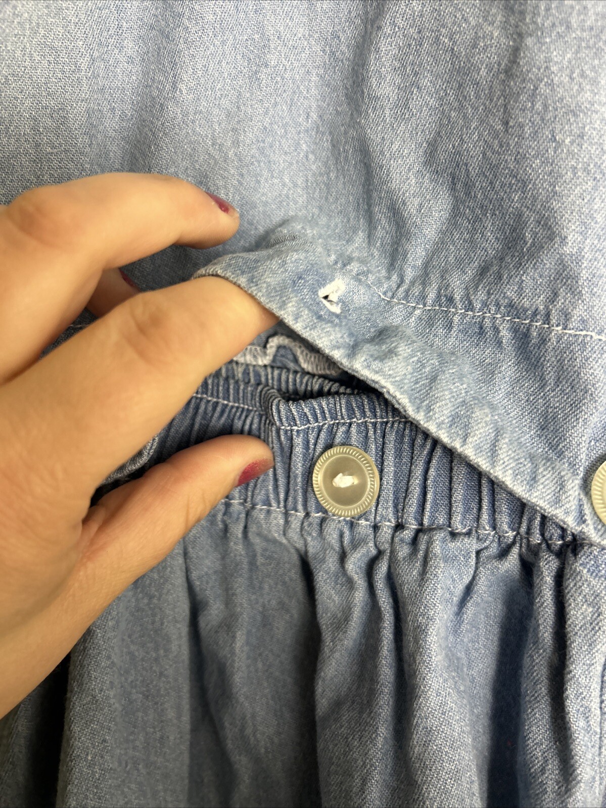 Vintage Chambray Women’s Medium Dress Blue Floral Elastic Waist Ankle Length