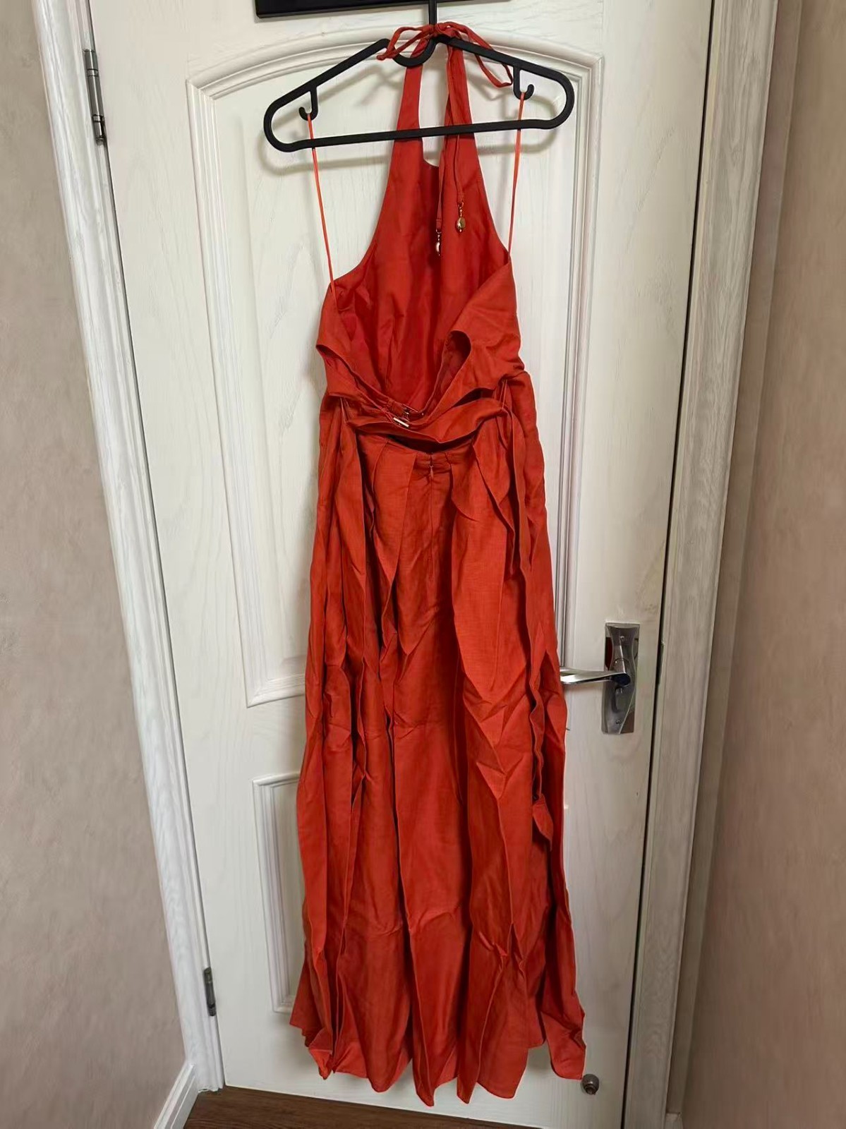 AUTH REISS Paules Linen Open-Back Maxi Dress in Coral Orange UK SZ 68/16