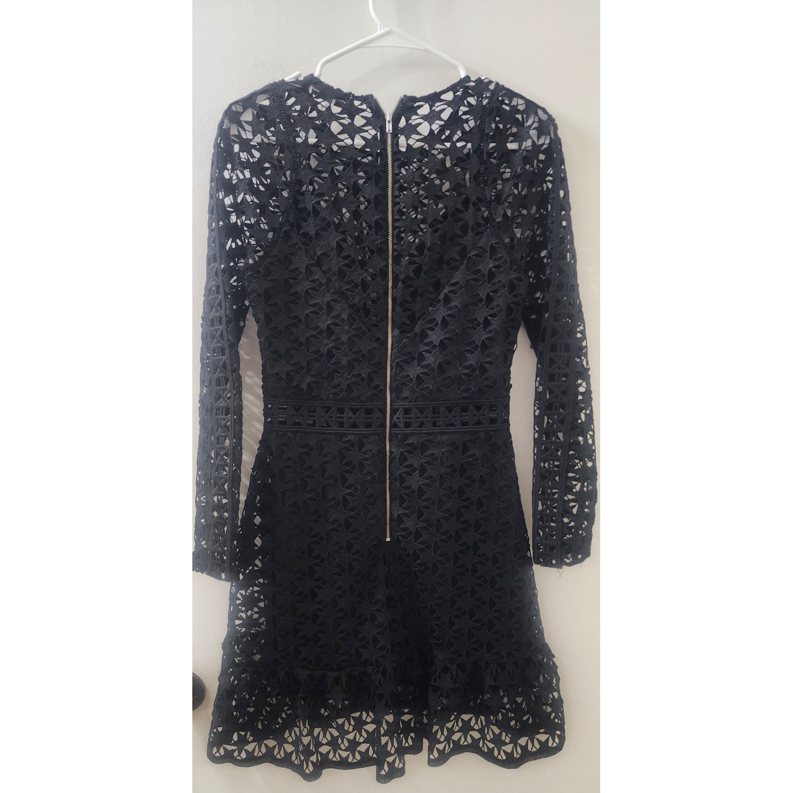 Karina Grimaldi Black Star Lace Mini Dress Long Sleeve 3147 Size M