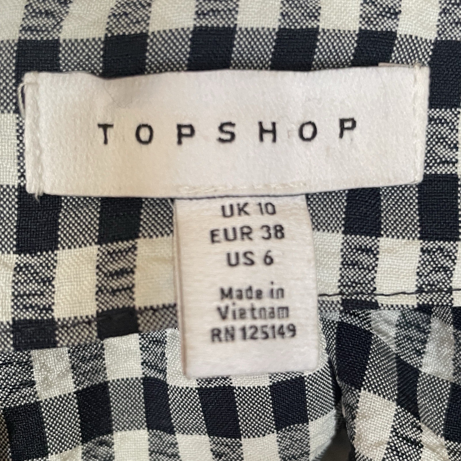 Topshop Size US 6 EU 38 Navy Blue & White Gingham Puff Sleeve Laced Back Dress