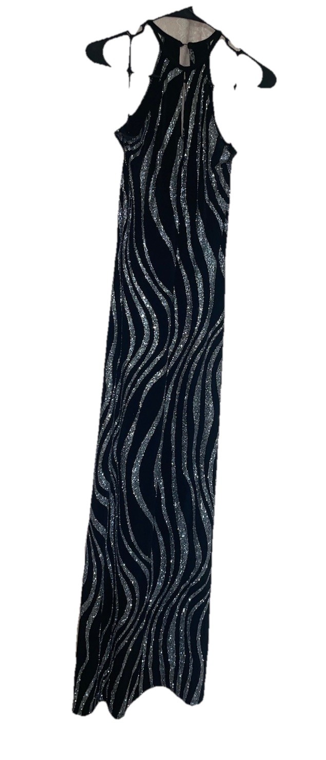 J.R. Nites By Caliendo Vintage Sz S Black AND GLITTER SILVER Evening Dress _7081