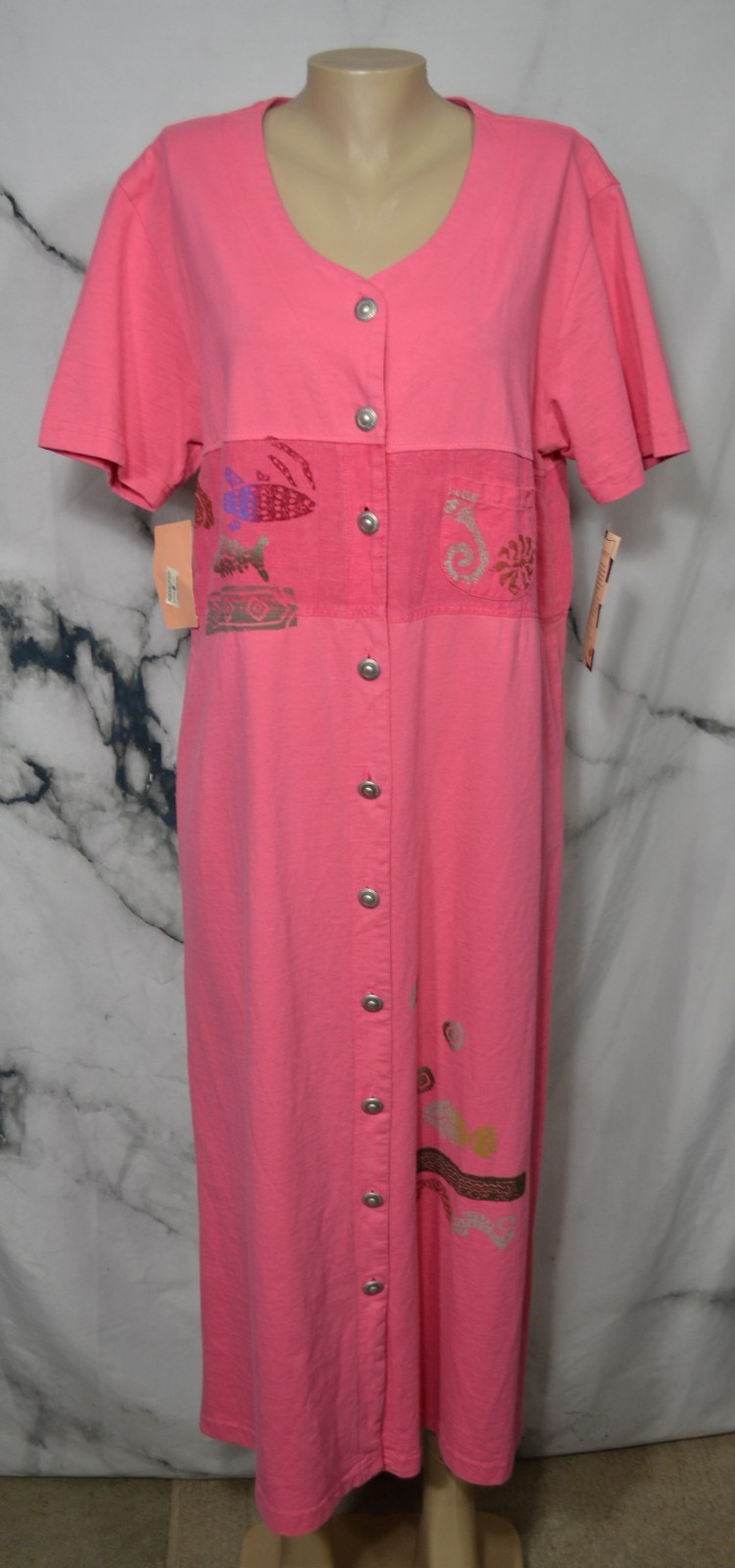 BLUE CACTUS NEW NWT Strawberry Pink Shirt Dress 1X Short Sleeve Buttonfront USA