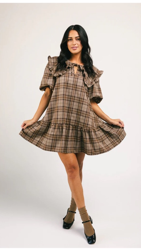 Sofie The Label M Beatrice Plaid Dress Dk Brown Twee Preppy Academia Cottage