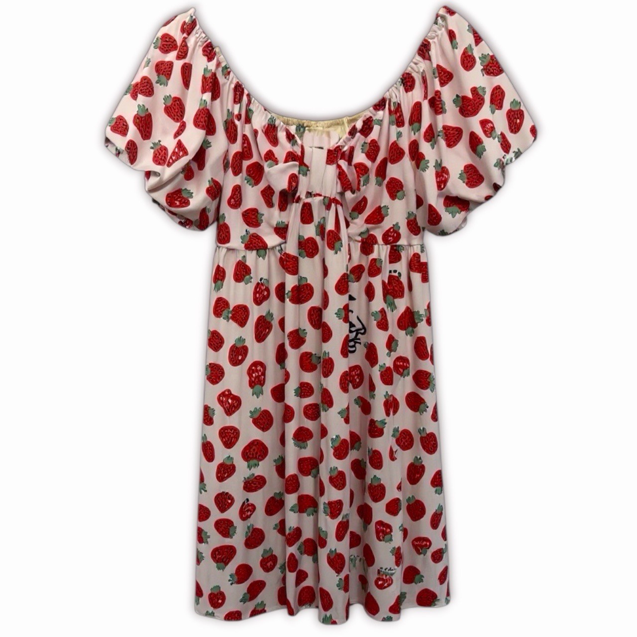 Aniye By Italian Strawberry Print Puff Sleeve Mini Coquette Dress IT 42 / US 6