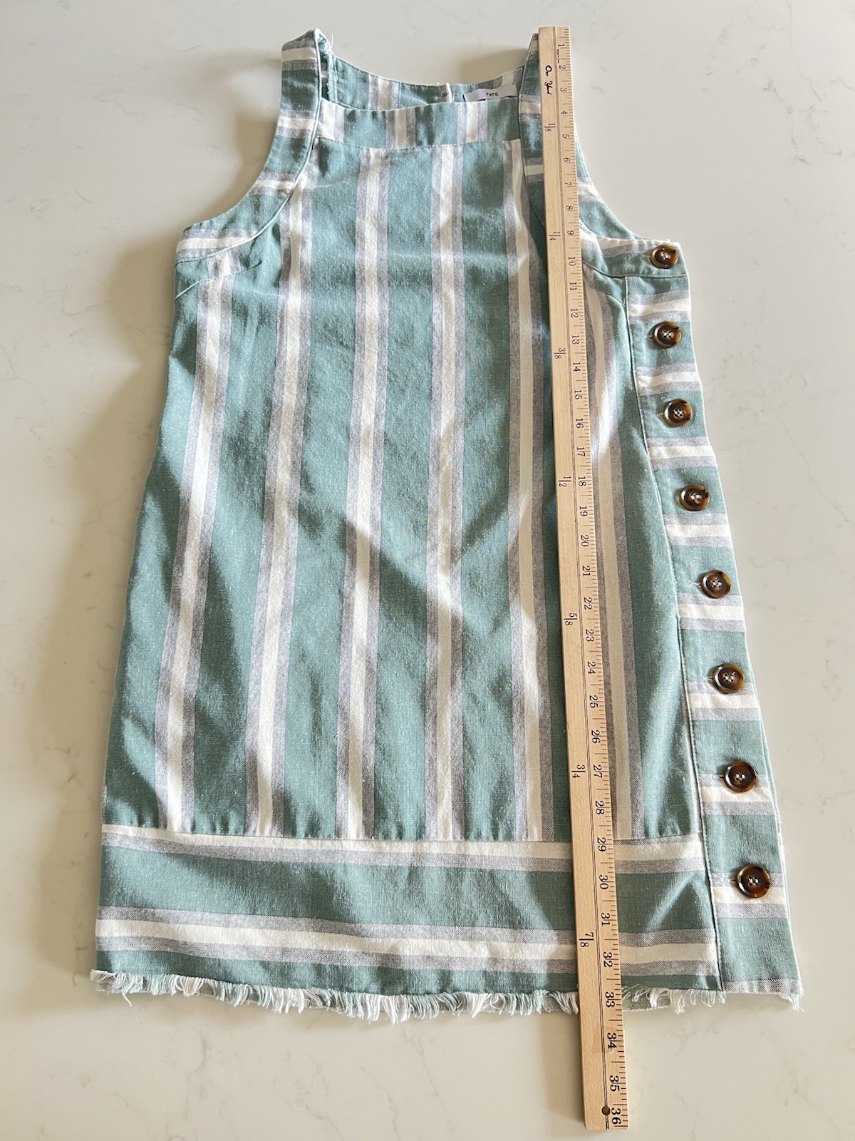 Fate Linen Blend Dress Stripes Button Detail Coastal Summer Vacation Size Small