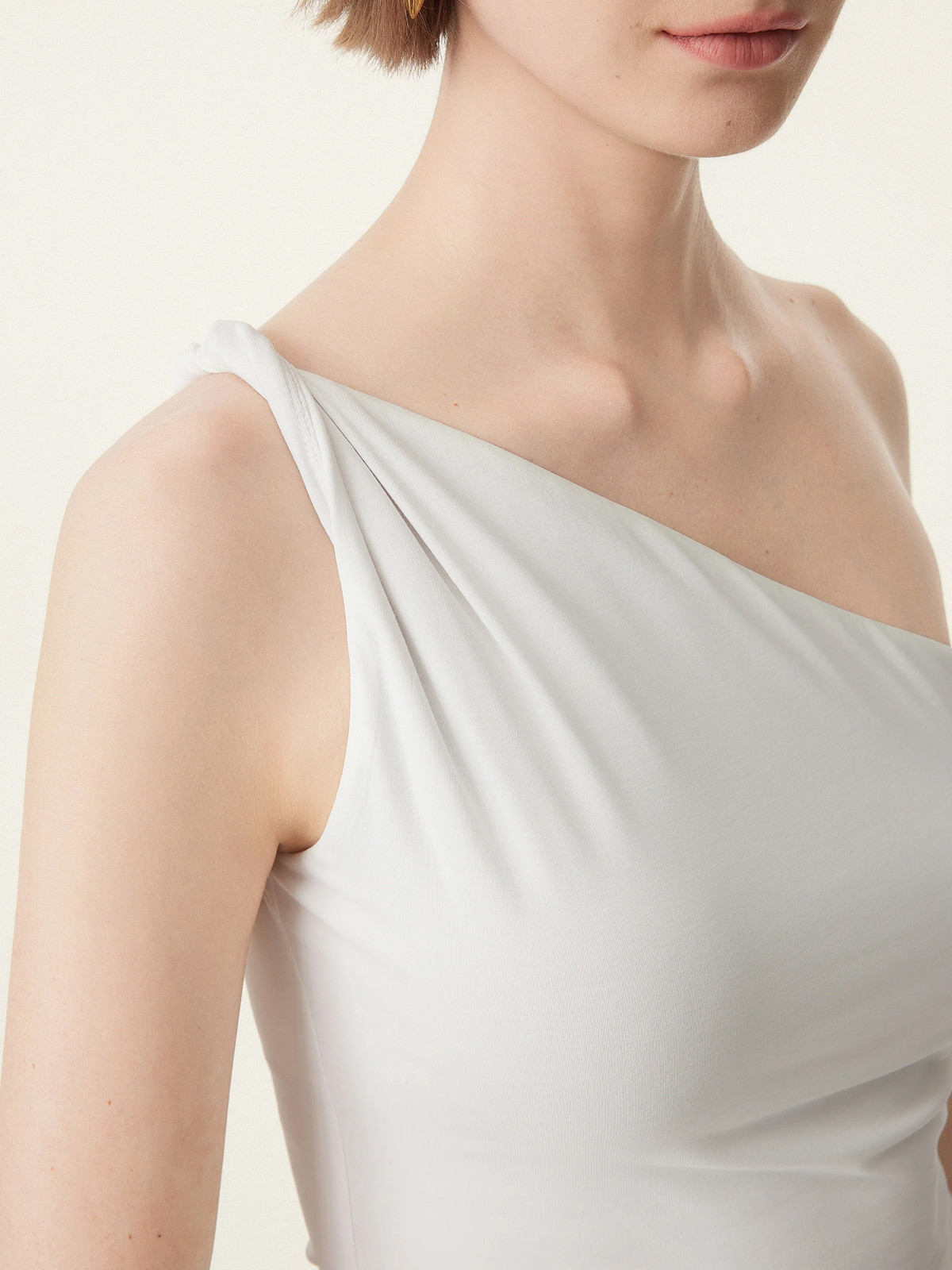 OGL 2Pcs Set One Shoulder Twisted Bra Tank & Side Ruched A-line Midi Skirt