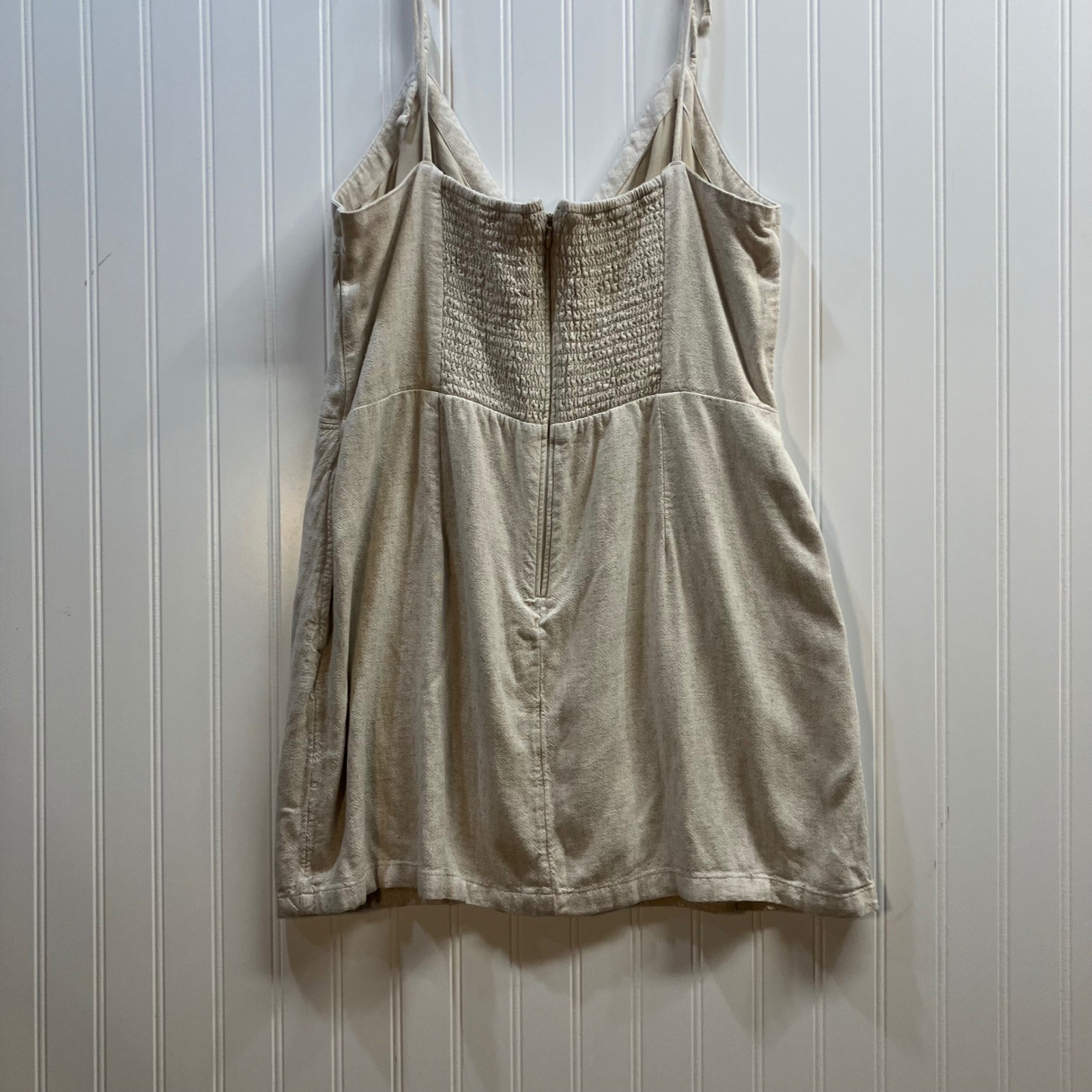 Abercrombie & Fitch Linen Blend Button Down Tie Strap Mini Dress Oatmeal XLP