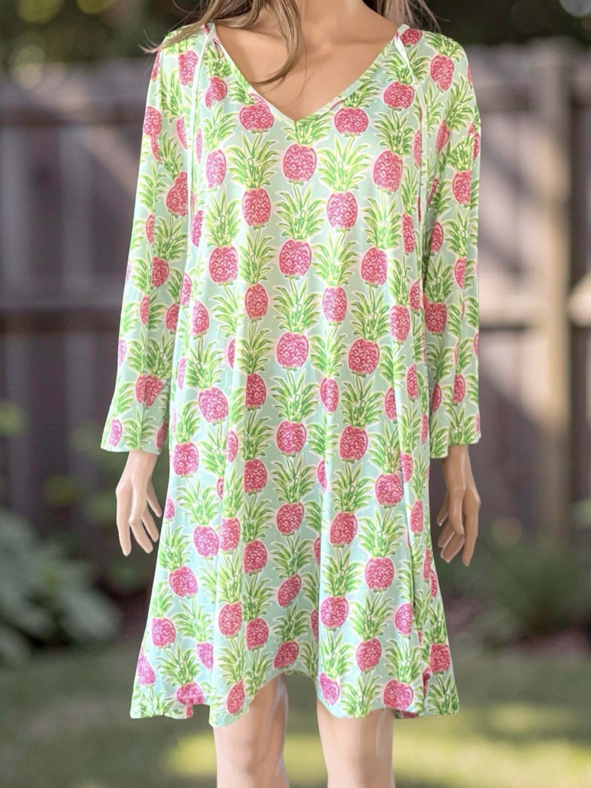 Viv & Lou Pineapple Print Dress XXL Pink Green Kaftan Cover Up Resort Tropical