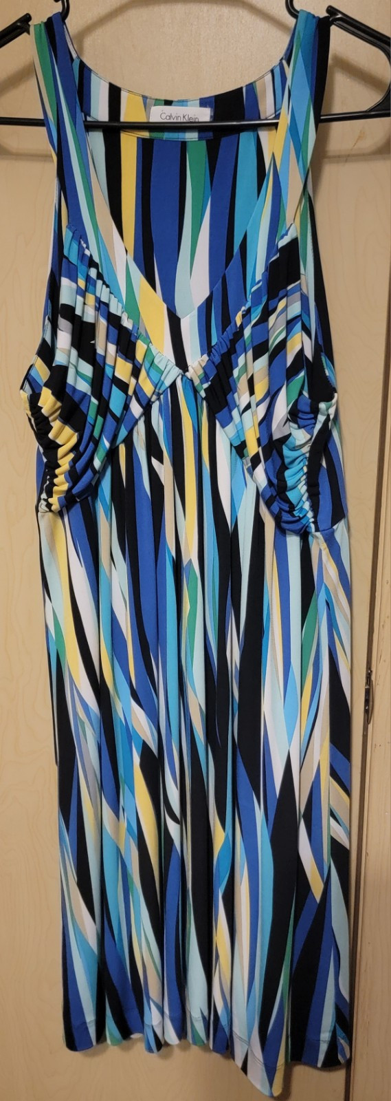Calvin Klein Halter Swing Dress Womens size 6 Medium Multi blue Colorful Summer