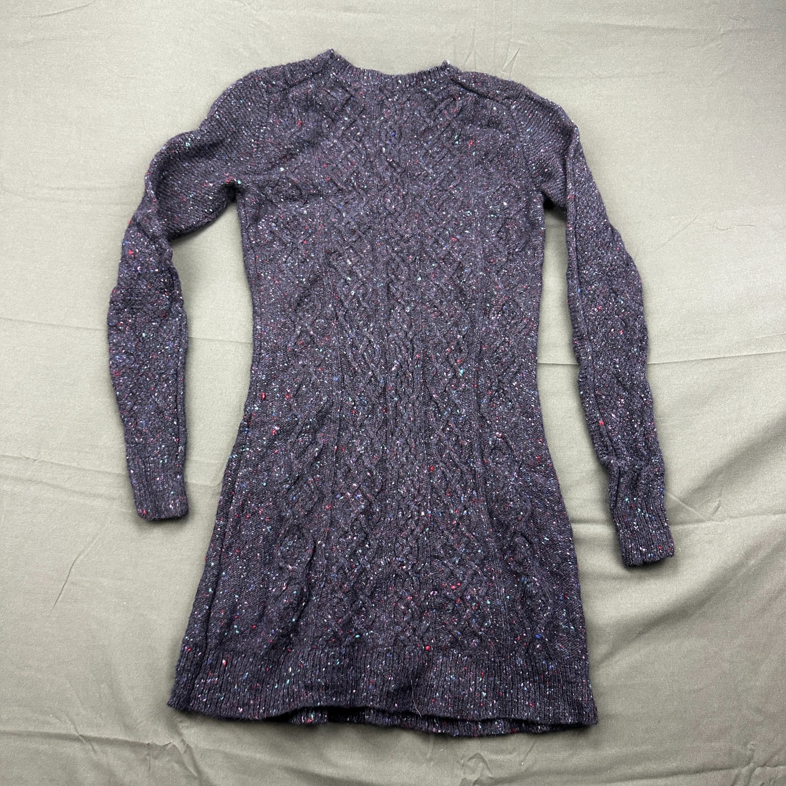 Theory Mayly Fleck Wool Sweater Dress Women’s Small Purple Cable Knit Crew Neck