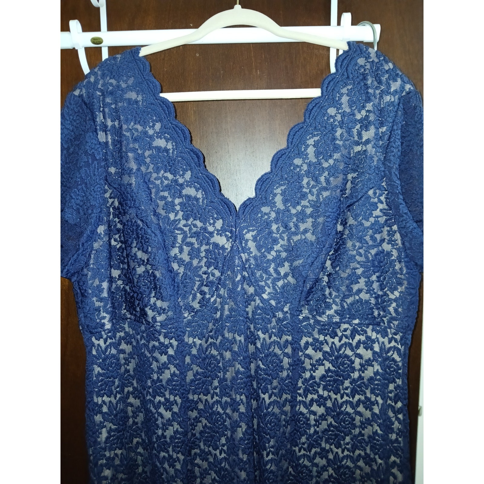 Roz & Ali Blue Stretch Lace Dress Sexy Date Night Knee Length Lingerie Look 22