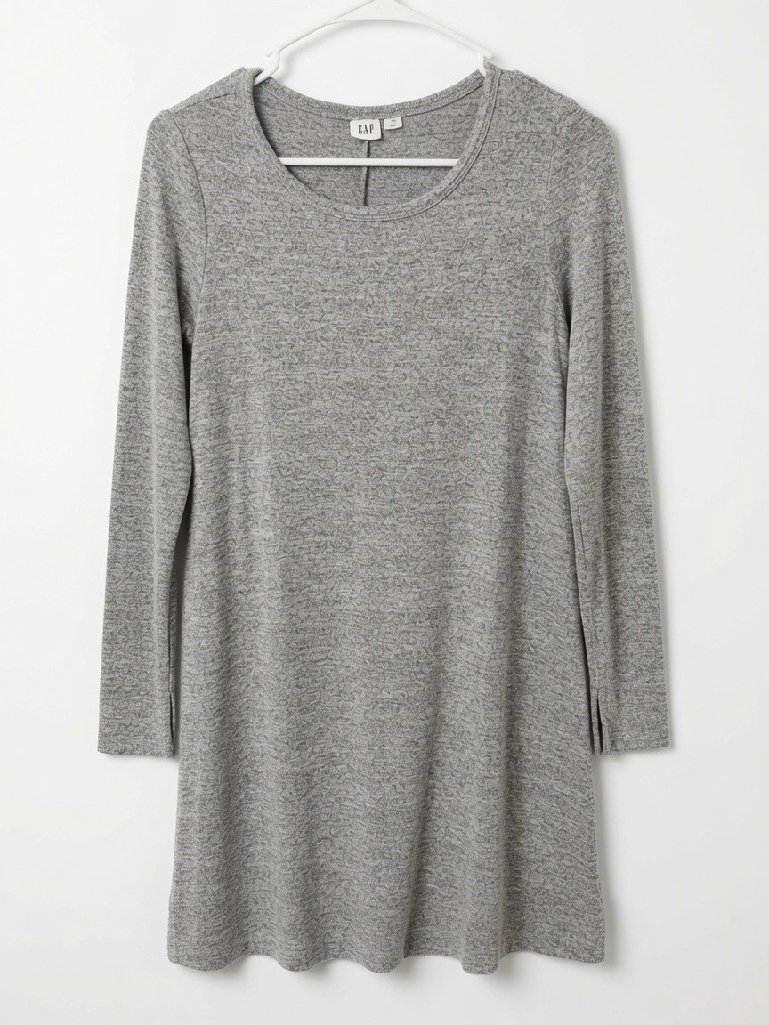 GAP Knit LS Swing Dress Womens XS Light Grey Marled Long Sleeve A-Line Crewneck