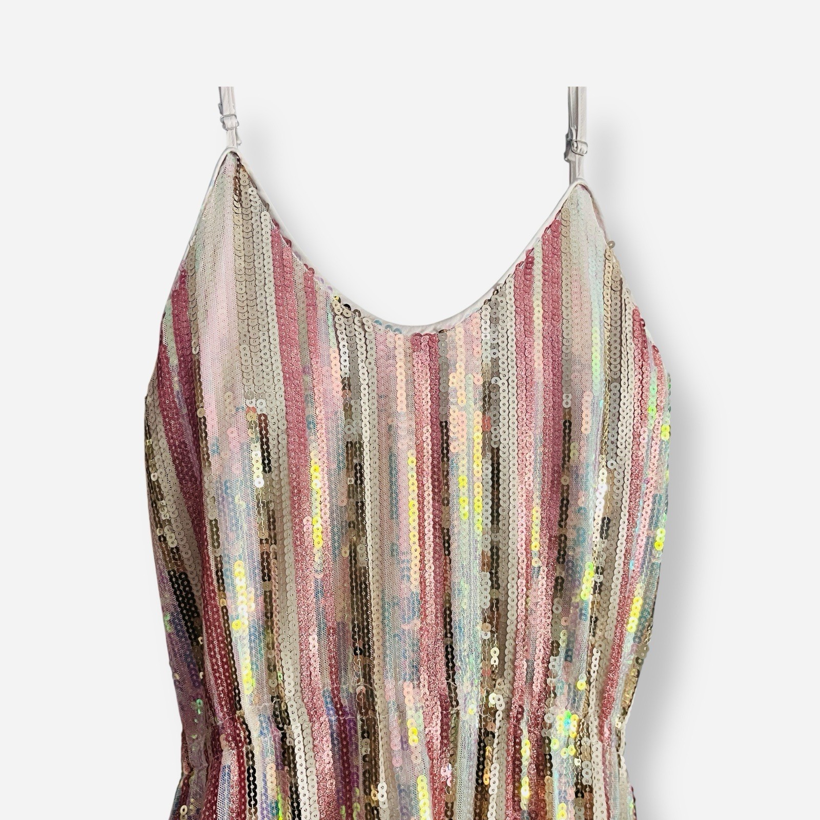 Fate Mini Dress Sequin Cotton Racerback Womens Small Pink Gold Silver Striped
